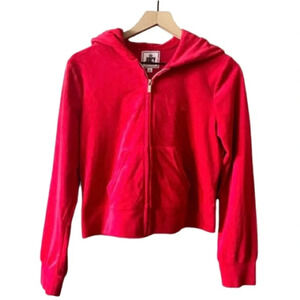 Junior's S Juicy By Juicy Velvet Velour Couture Red Zip Up Crown Logo Soft